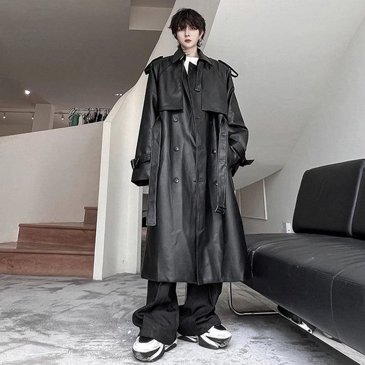 Eco-Leather Long Trench Coat Dark Tiger