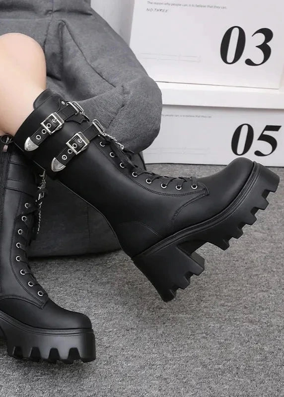 High Heel Gothic Chain Boots Dark Tiger