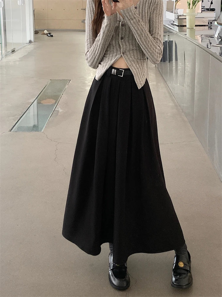 Korean Long Pleated Skirt Dark Tiger