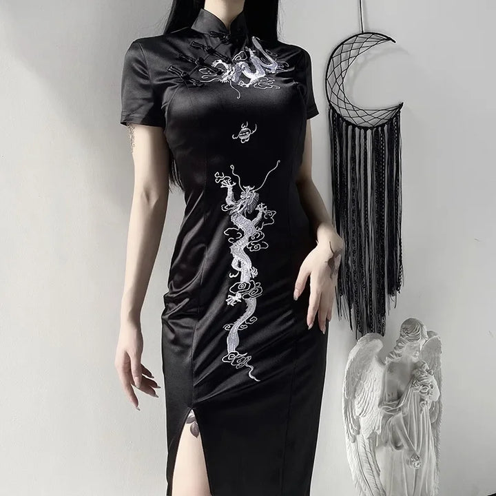 Goth Dragon Cheongsam Dress Dark Tiger