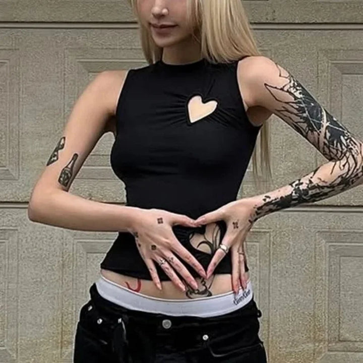 Casual Heart Crop Top Dark Tiger