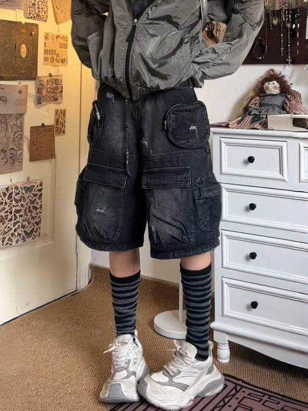 Dark Oversizied Washed Vintage Shorts Dark Tiger