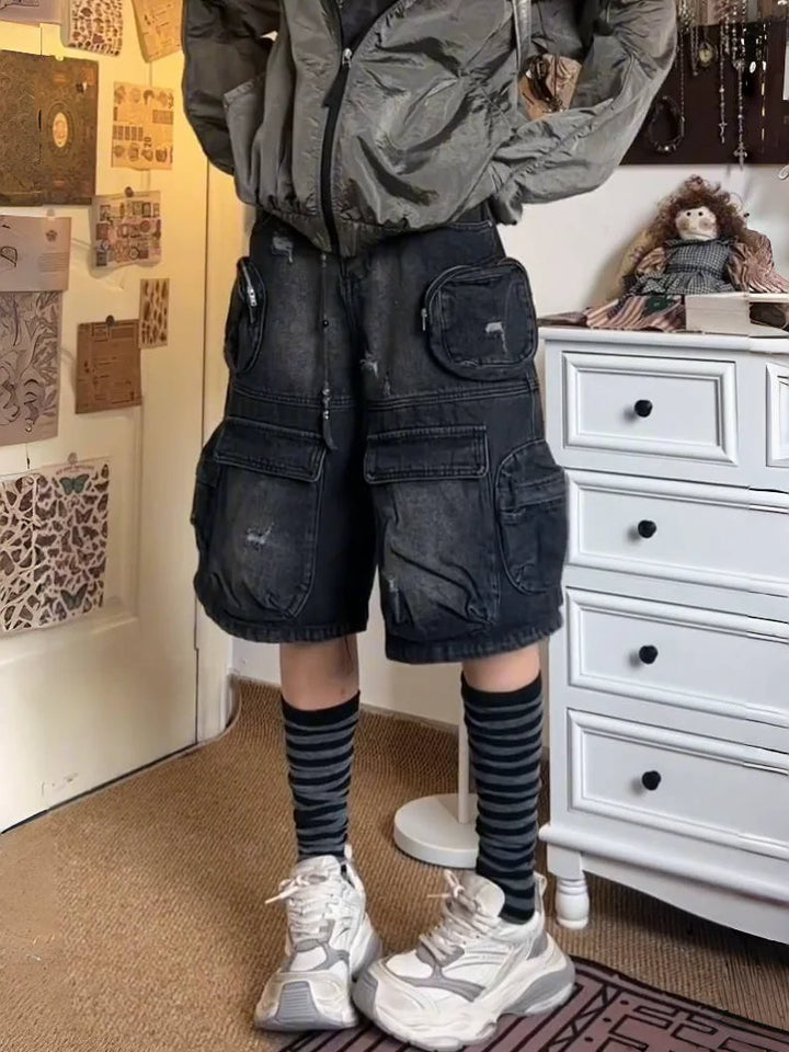 Dark Oversizied Washed Vintage Shorts Dark Tiger