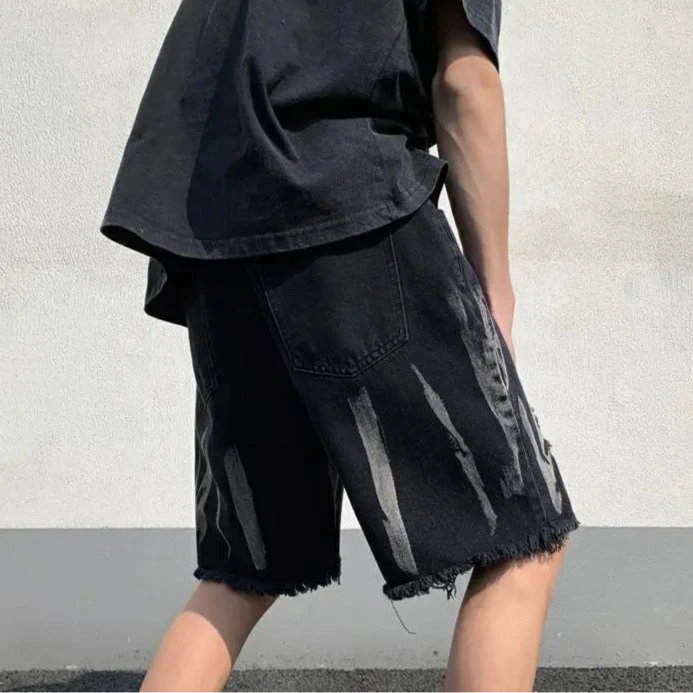 Dark Grunge Ripped Shorts Dark Tiger