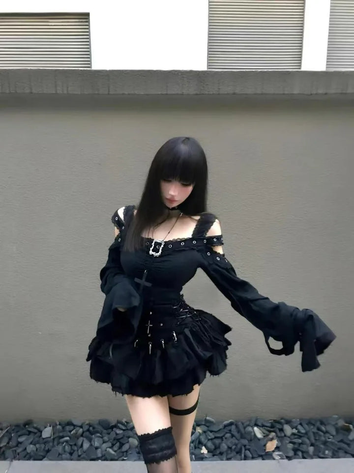 Elegant Off Shoulder Top & Skirt Set Dark Tiger