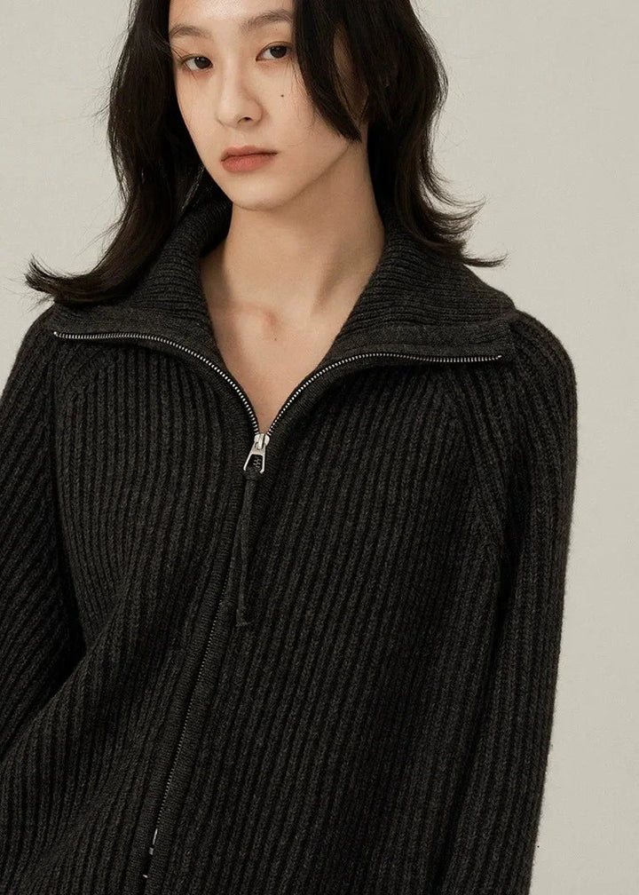 European Cashmere Zipper Sweater Dark Tiger