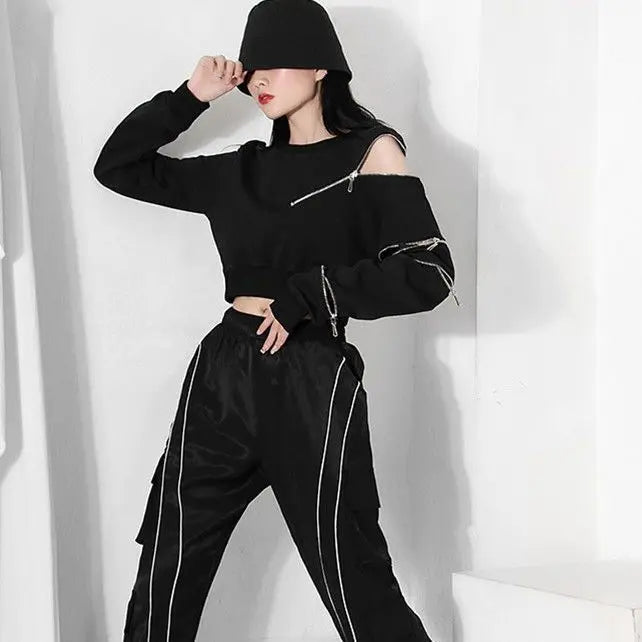 Dark Zipper Cropped Sweatshirt Dark Tiger