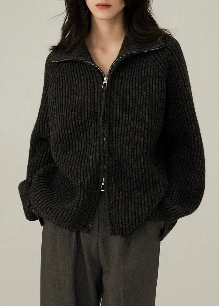 European Cashmere Zipper Sweater Dark Tiger