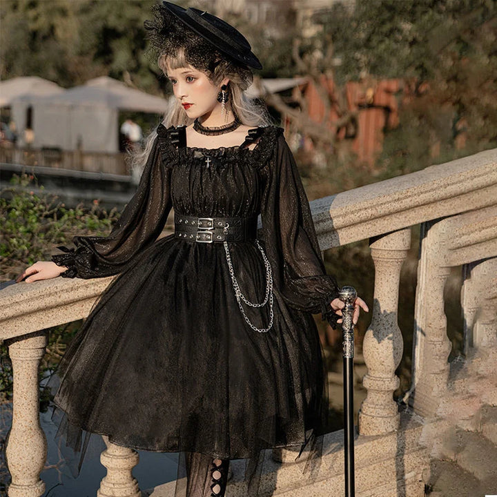 Japanese Gothic Long Sleeve Dress Dark Tiger