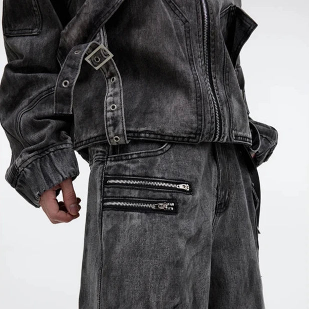 Baggy Denim Outfit Set - Jacket & Pants Dark Tiger