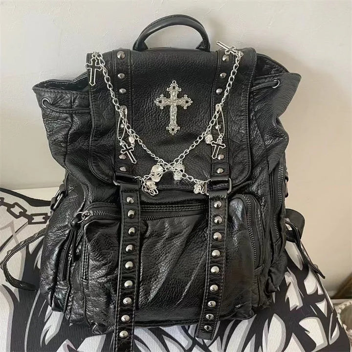 Gothic Leather Student Backpack Dark Tiger