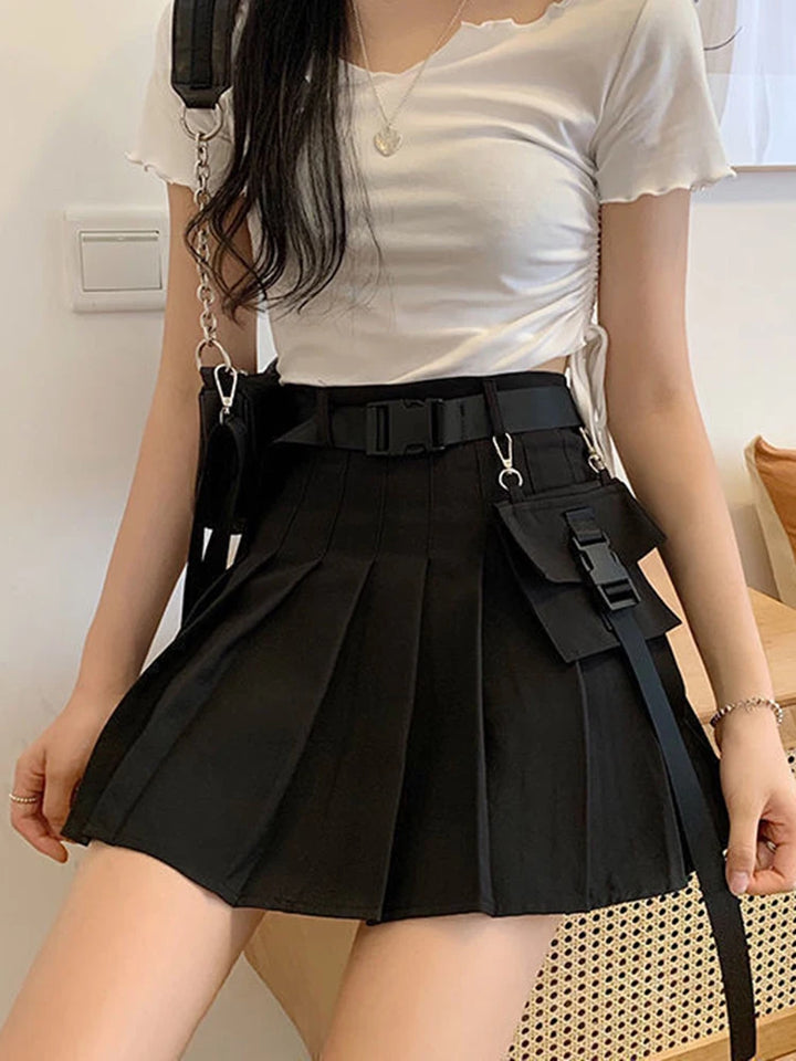 Harajuku Pleated Cargo Skirt Dark Tiger