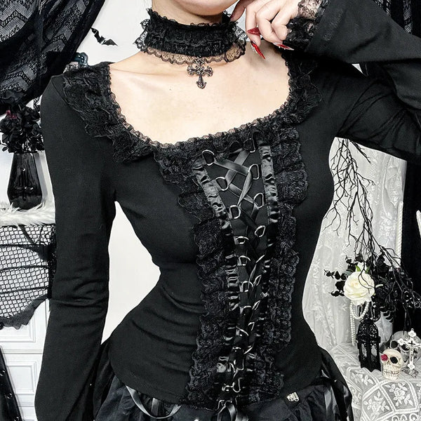 Gothic Slim Lace Blouse Dark Tiger