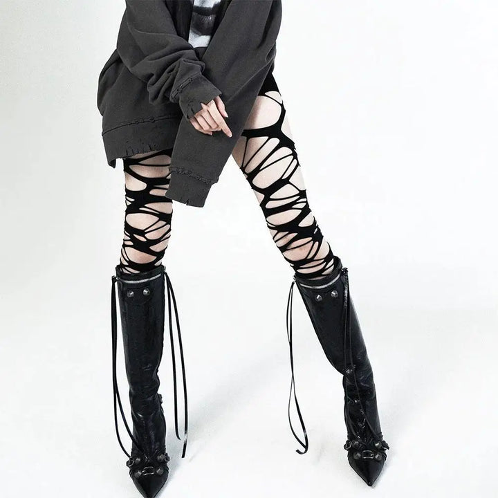 Punk Torn Stockings Dark Tiger