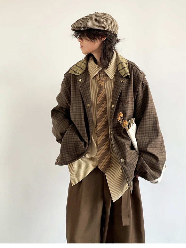 Japanese Oversized Vintage Plaid Jacket Dark Tiger