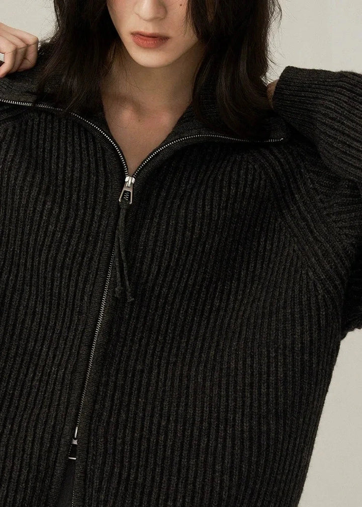 European Cashmere Zipper Sweater Dark Tiger