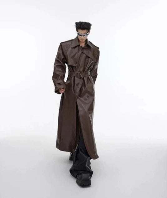 Oversized Eco Leather Trench Coat Dark Tiger