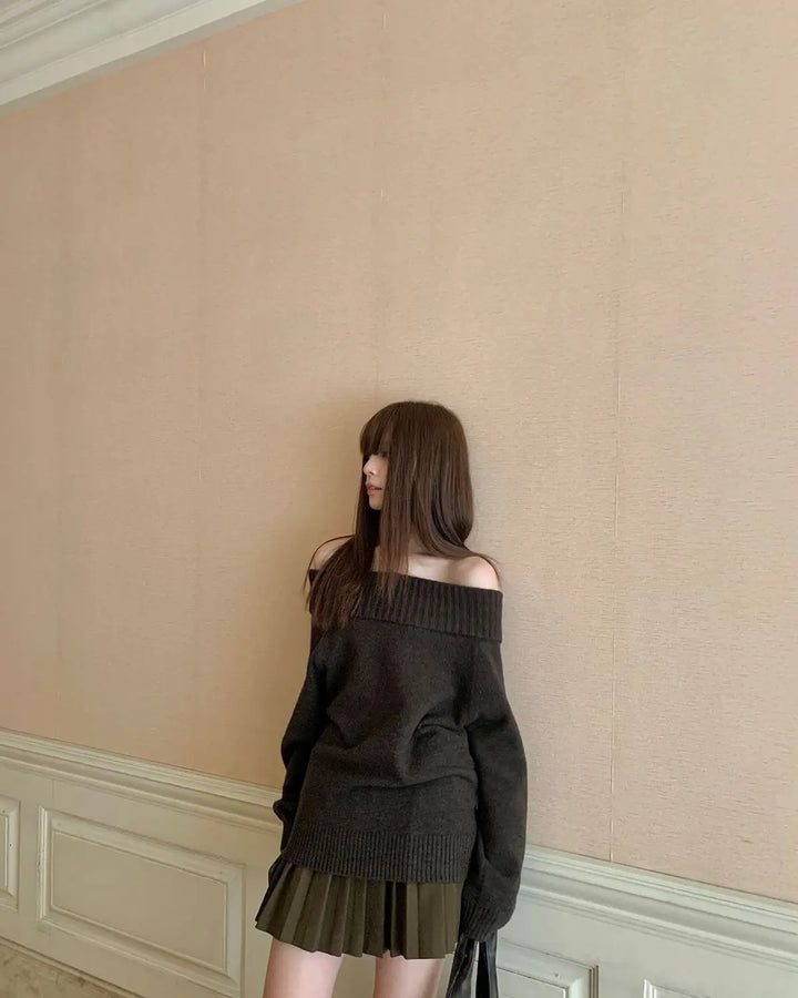 Y2k Off Shoulder Sweater Dark Tiger