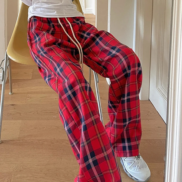 Korean Plaid Baggy Trousers Dark Tiger