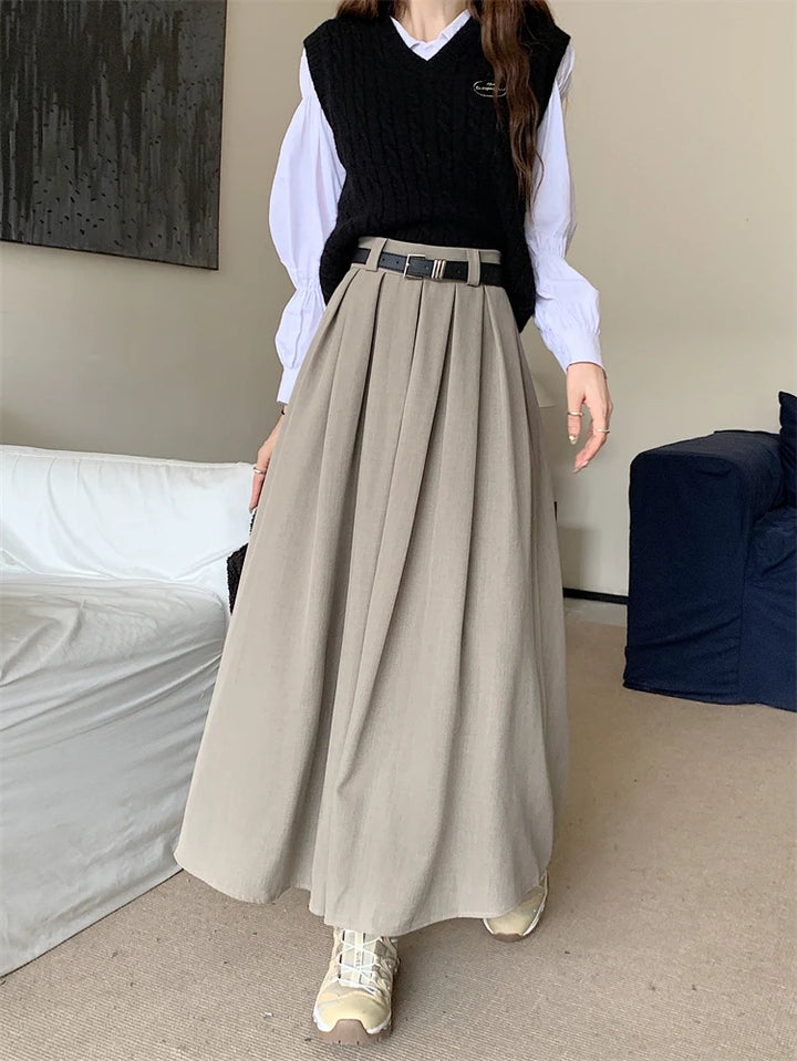 Korean Long Pleated Skirt Dark Tiger