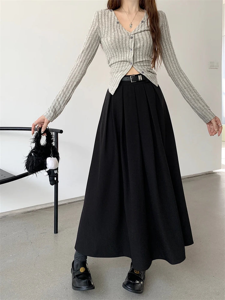 Korean Long Pleated Skirt Dark Tiger