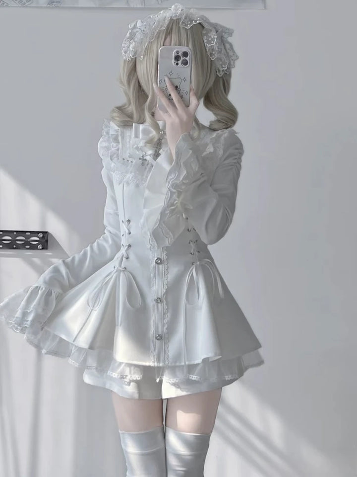 Gothic Vintage Hot Girl Slim Patchwork Dress Women Fashion Lace Skinny Long Sleeve Dresses France Sweet White Clothing New 2025 Dark Tiger