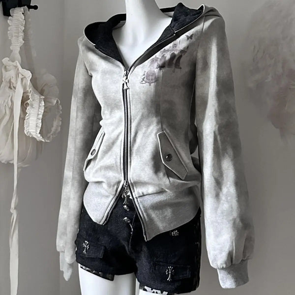 Y2K Gothic Fairy Zip Hoodie Dark Tiger