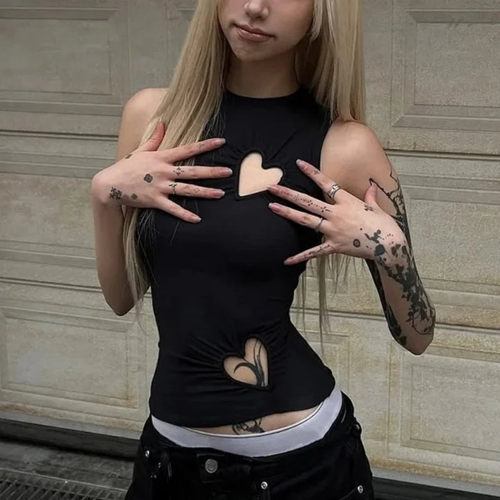 Casual Heart Crop Top Dark Tiger