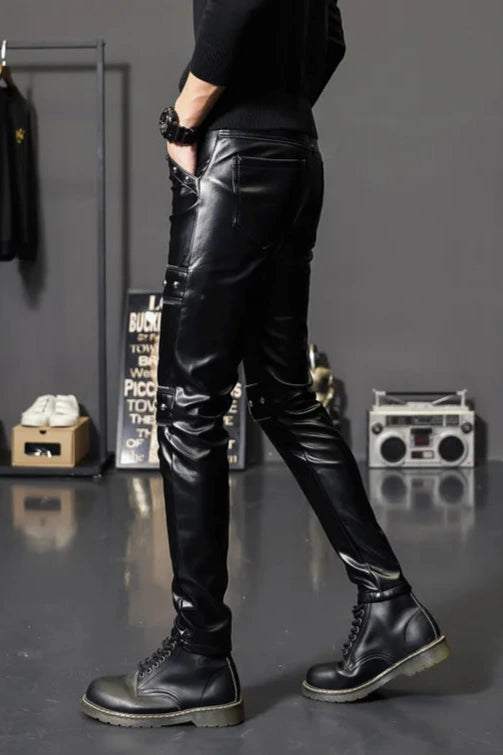 Dark Skinny Biker Leather Pants Dark Tiger