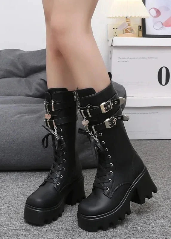 High Heel Gothic Chain Boots Dark Tiger