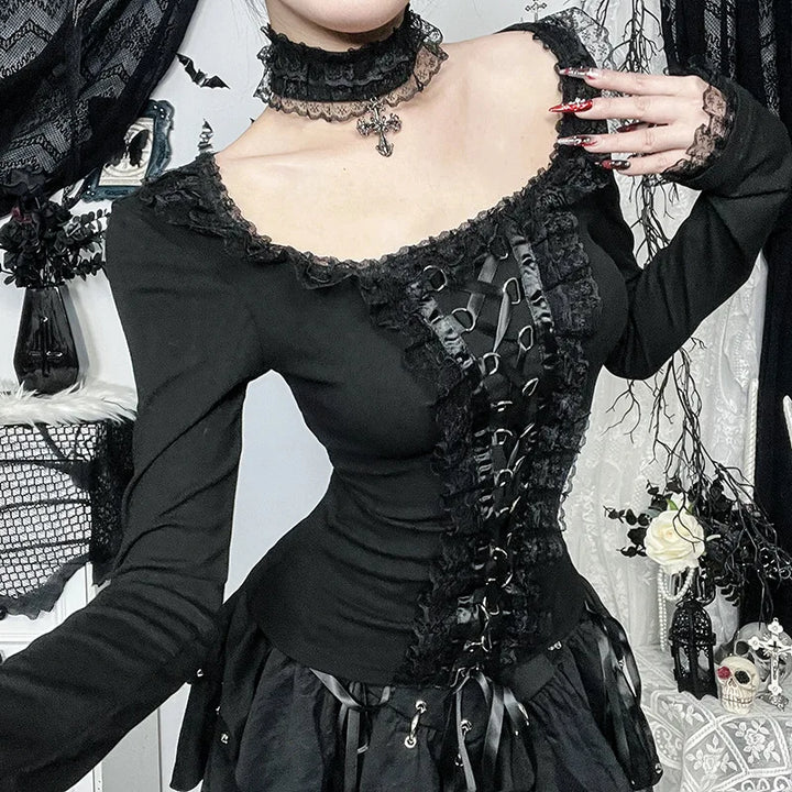 Gothic Slim Lace Blouse Dark Tiger