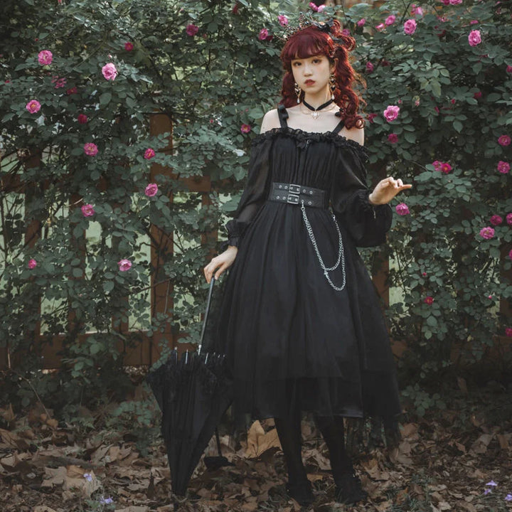 Japanese Gothic Long Sleeve Dress Dark Tiger