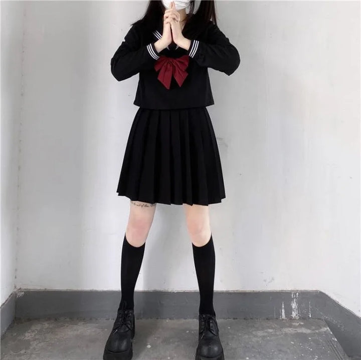 Japanese Black School Uniform Outfit Set — Shirt and Skirt Dark Tiger