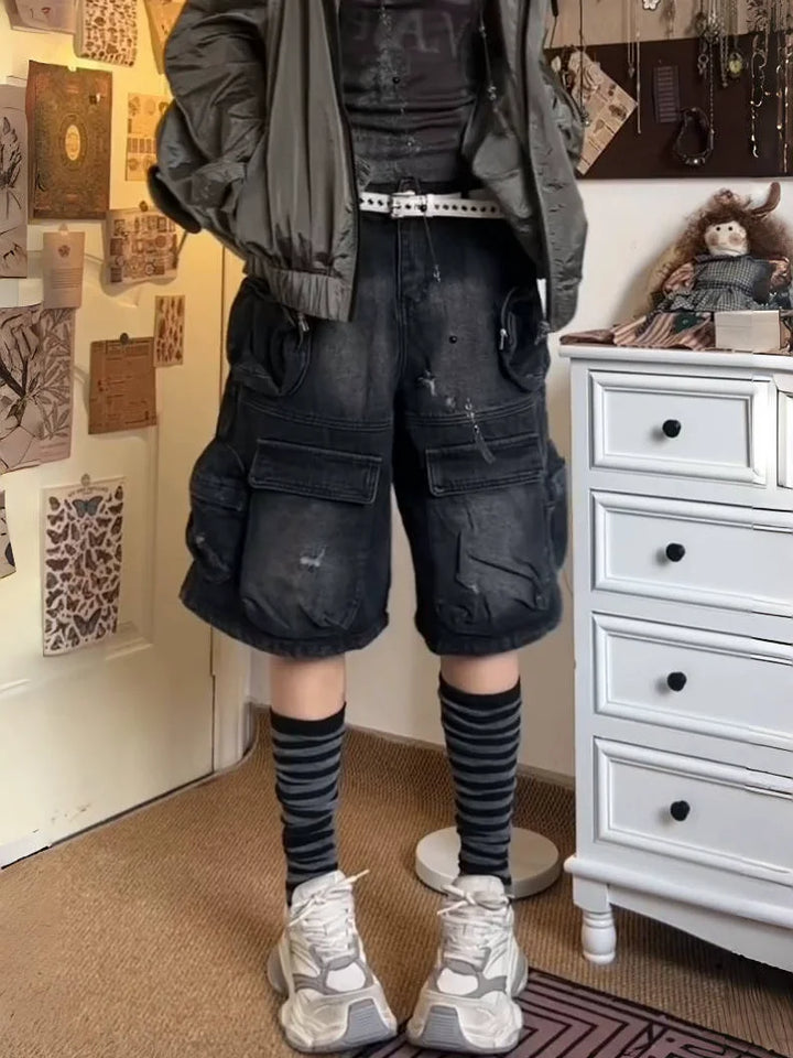 Dark Oversizied Washed Vintage Shorts Dark Tiger