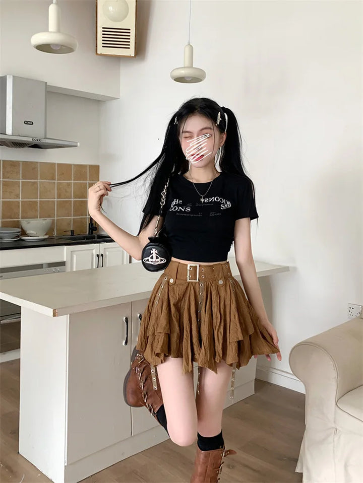 Harajuku Pleated Mini Skirt Dark Tiger