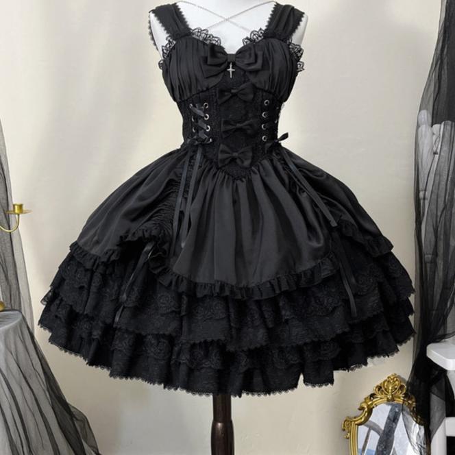 Gothic Lolita Slim Lace Dress Dark Tiger