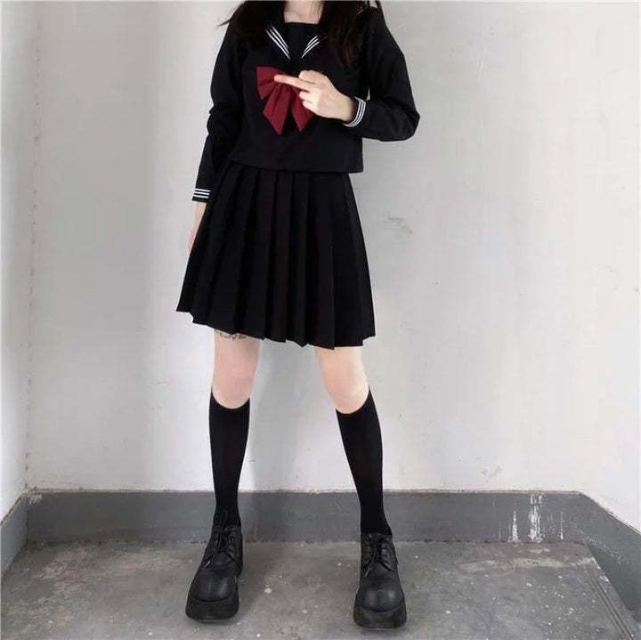 Japanese Black School Uniform Outfit Set — Shirt and Skirt Dark Tiger