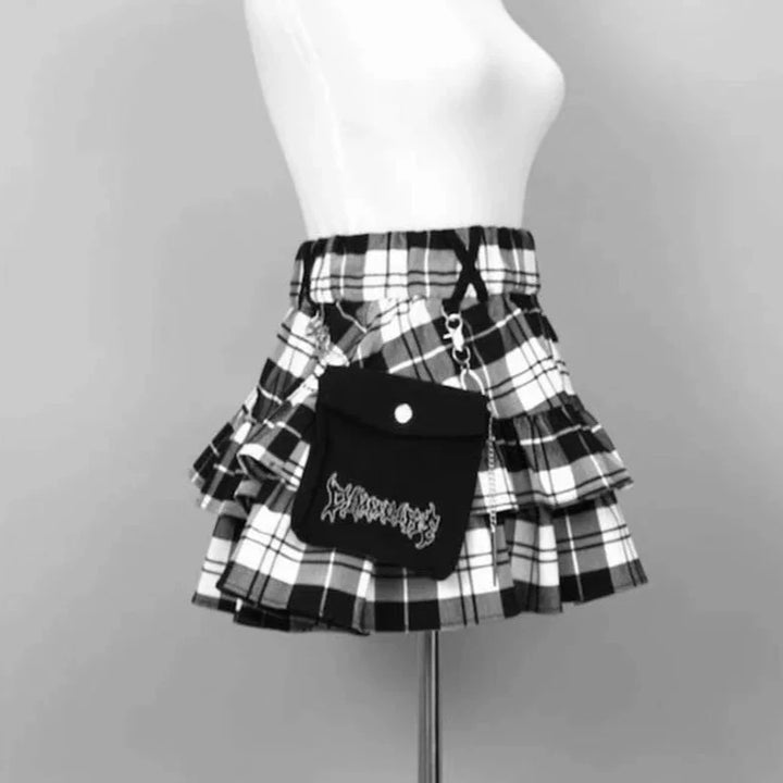 Harajuku Plaid Ruffle Mini Skirt Dark Tiger