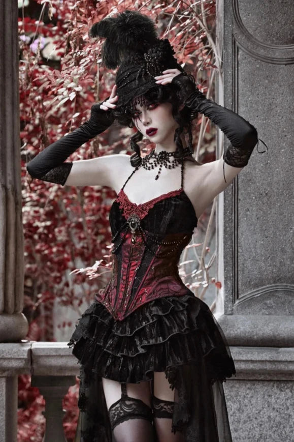 Velvet Gothic Outfit Set - Top, Skirt & Corset Dark Tiger