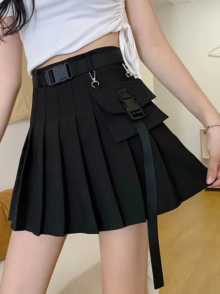 Harajuku Pleated Cargo Skirt Dark Tiger