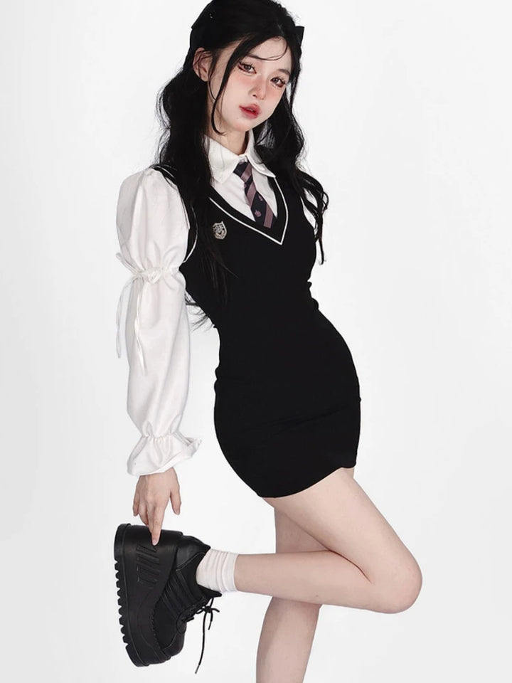 Korean Preppy-style Mini Dress Dark Tiger