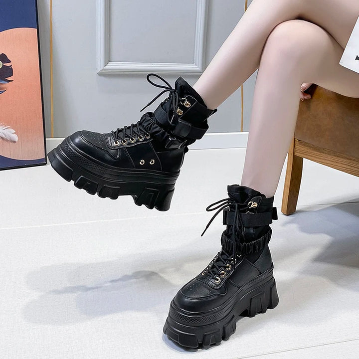 Chunky Platform Motorcycle Boots Dark Tiger