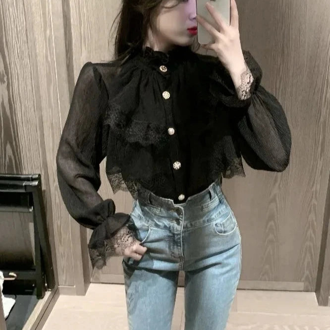 Korean Lace Chiffon Blouse Dark Tiger