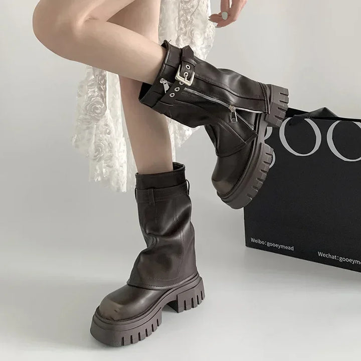 Dark Elegant Biker Boots Dark Tiger