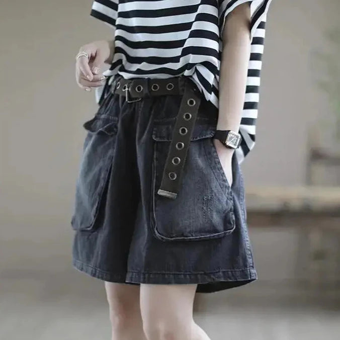 Korean Oversized Denim Shorts Dark Tiger