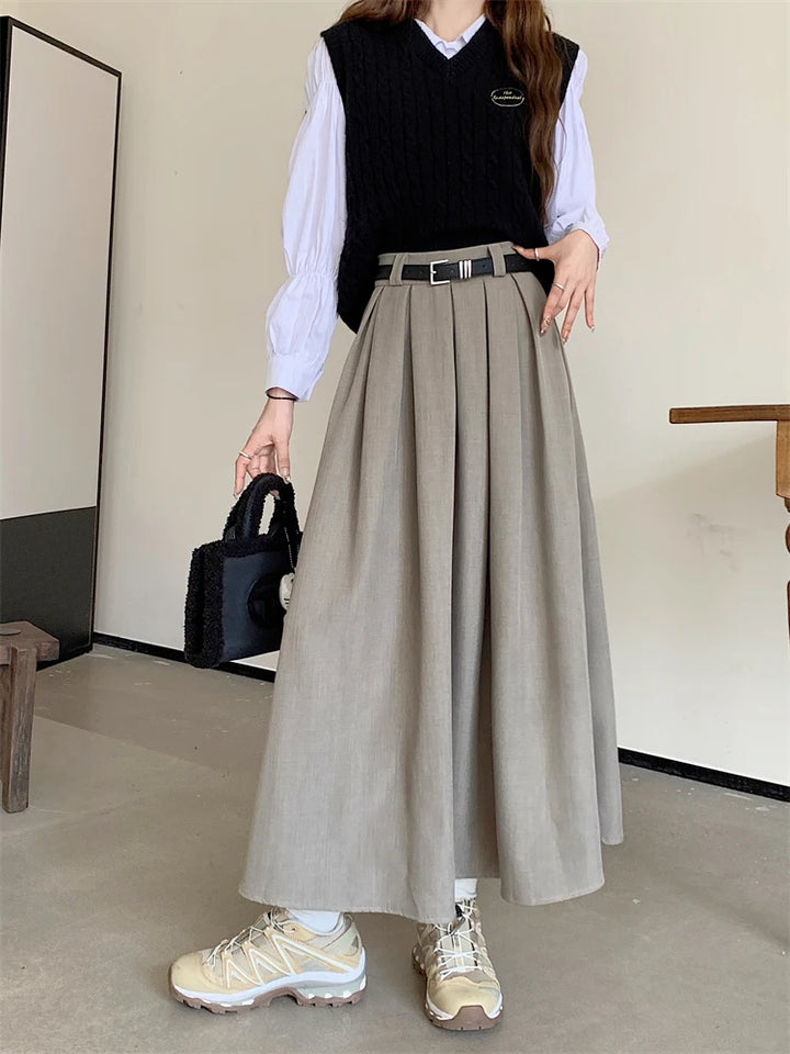 Korean Long Pleated Skirt Dark Tiger