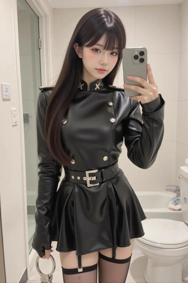 Gothic Retro Slim Leather Dress Dark Tiger