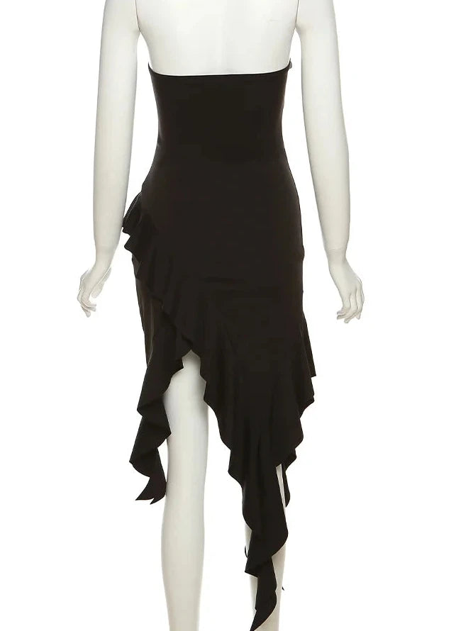 Asymmetrical Ruffle Tube Dress Dark Tiger