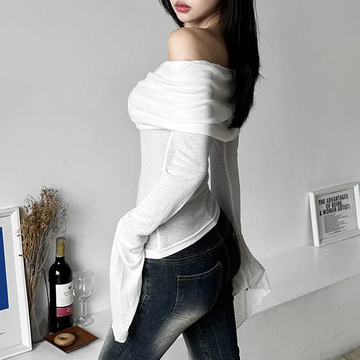 Dark Korean Off-Shoulder Longsleeve Shirt Dark Tiger