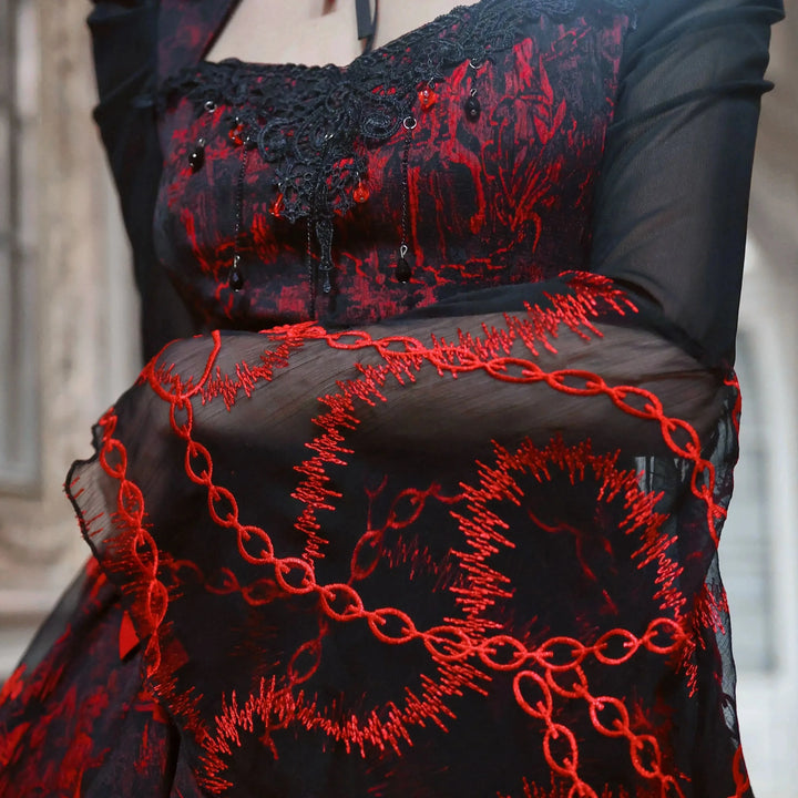 Gothic Red Lace Outfit Set - Blouse & Skirt Dark Tiger